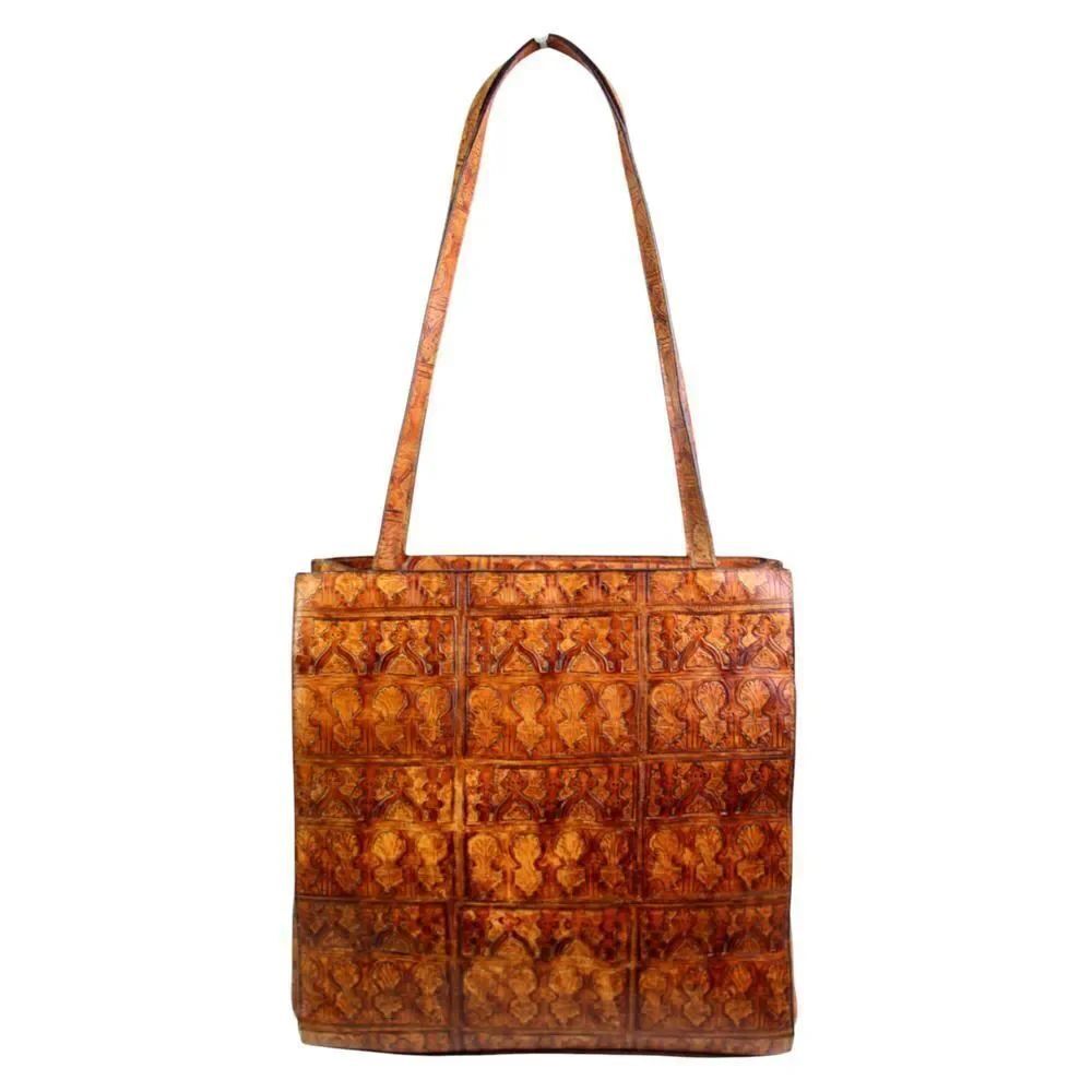 Classiques Entier TOOLED TAN BROWN REAL LEATHER TOTE SHOULDER BAG HANDBAG PURSE